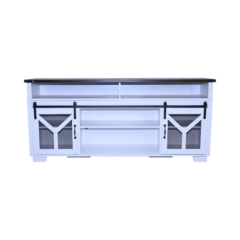 White Walnut Media Storage Cabinet with LED Light Strips I42753