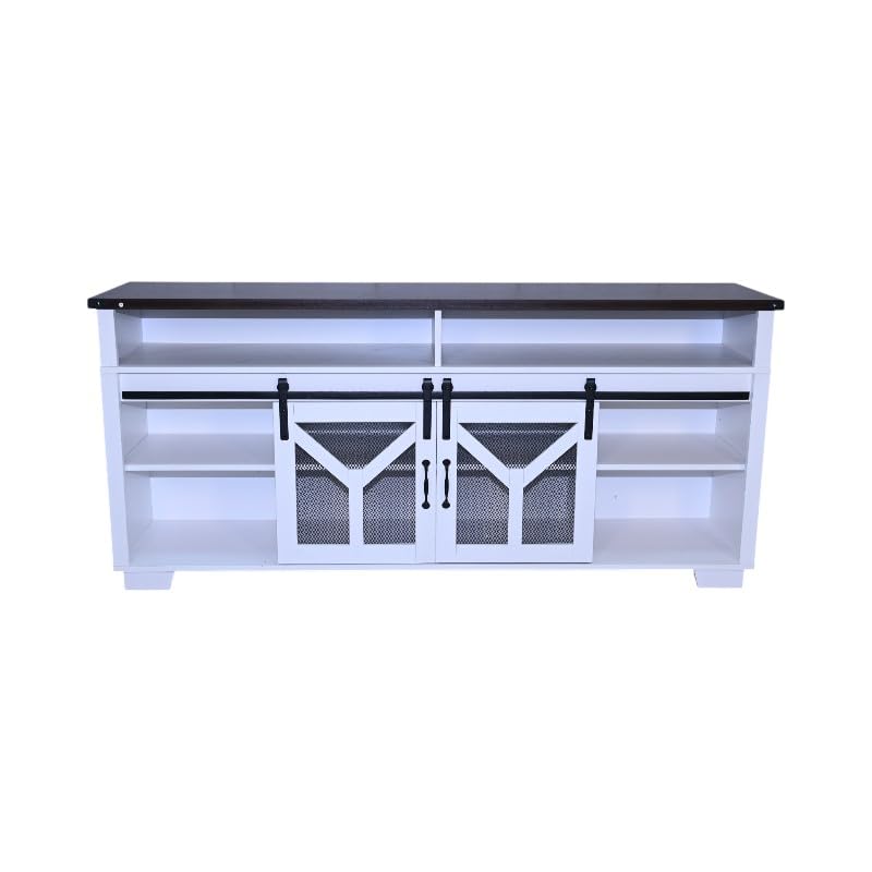 White Walnut Media Storage Cabinet with LED Light Strips I42753