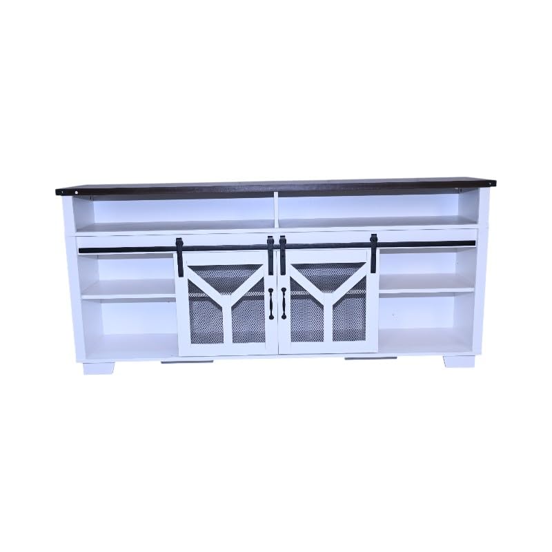 White Walnut Media Storage Cabinet with LED Light Strips I42753