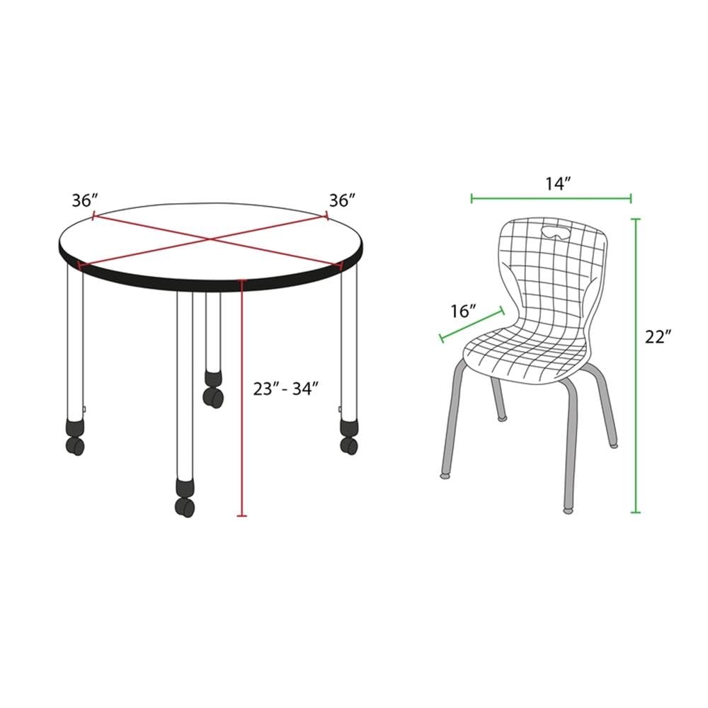 36" Round Mobile Classroom Table with 4 Stackable Chairs Z782953