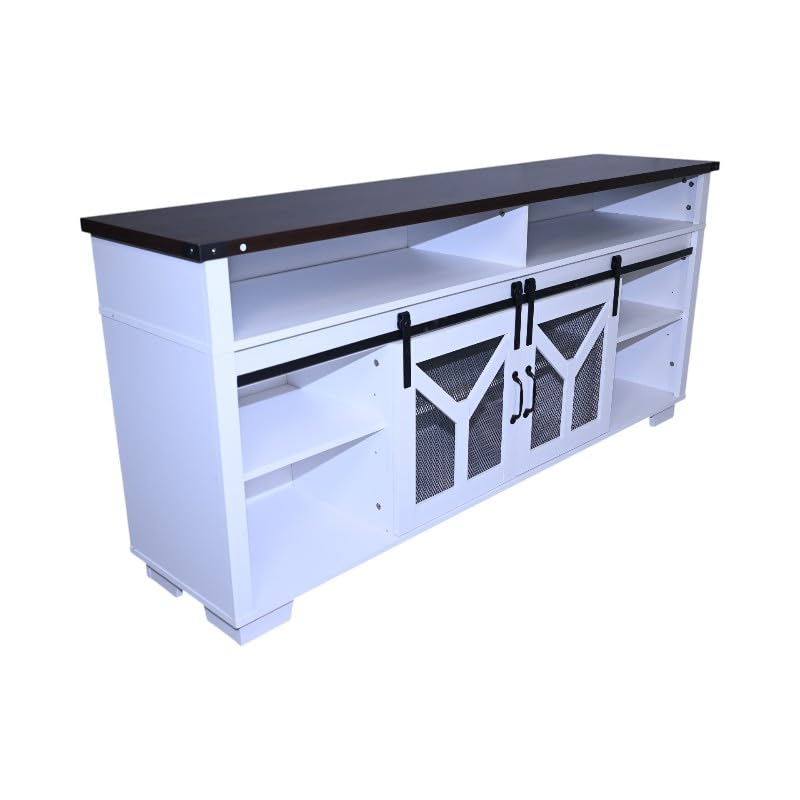 White Walnut Media Storage Cabinet with LED Light Strips I42753