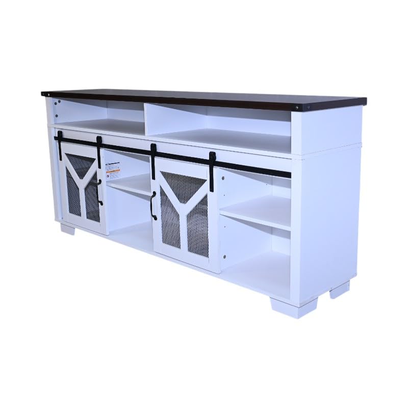 White Walnut Media Storage Cabinet with LED Light Strips I42753