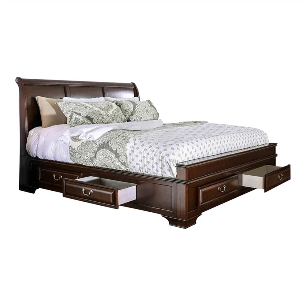 Brown Cherry California King Storage Bed with 4 Drawers R90791
