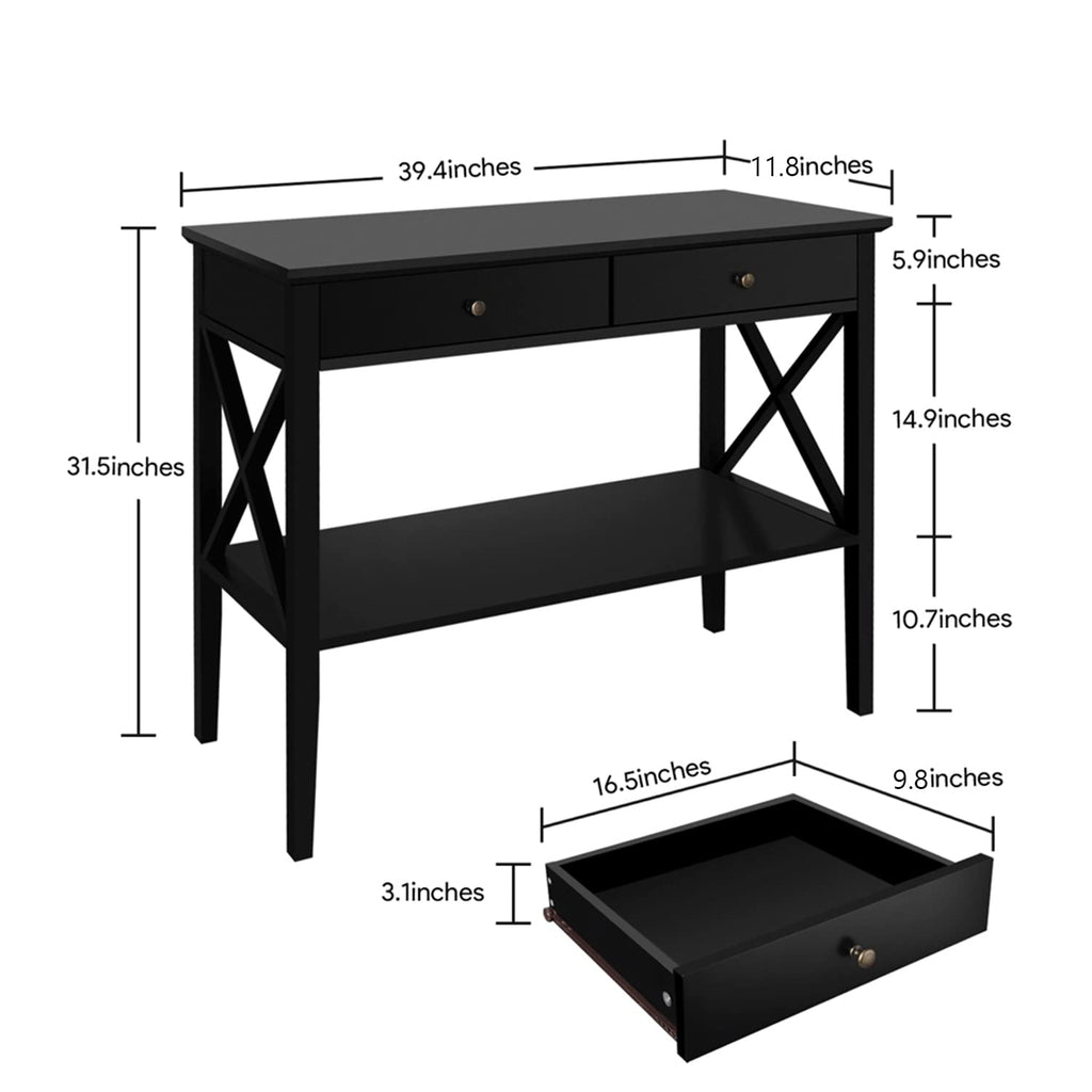 39" Entryway Table with Drawers and Storage Shelf W115