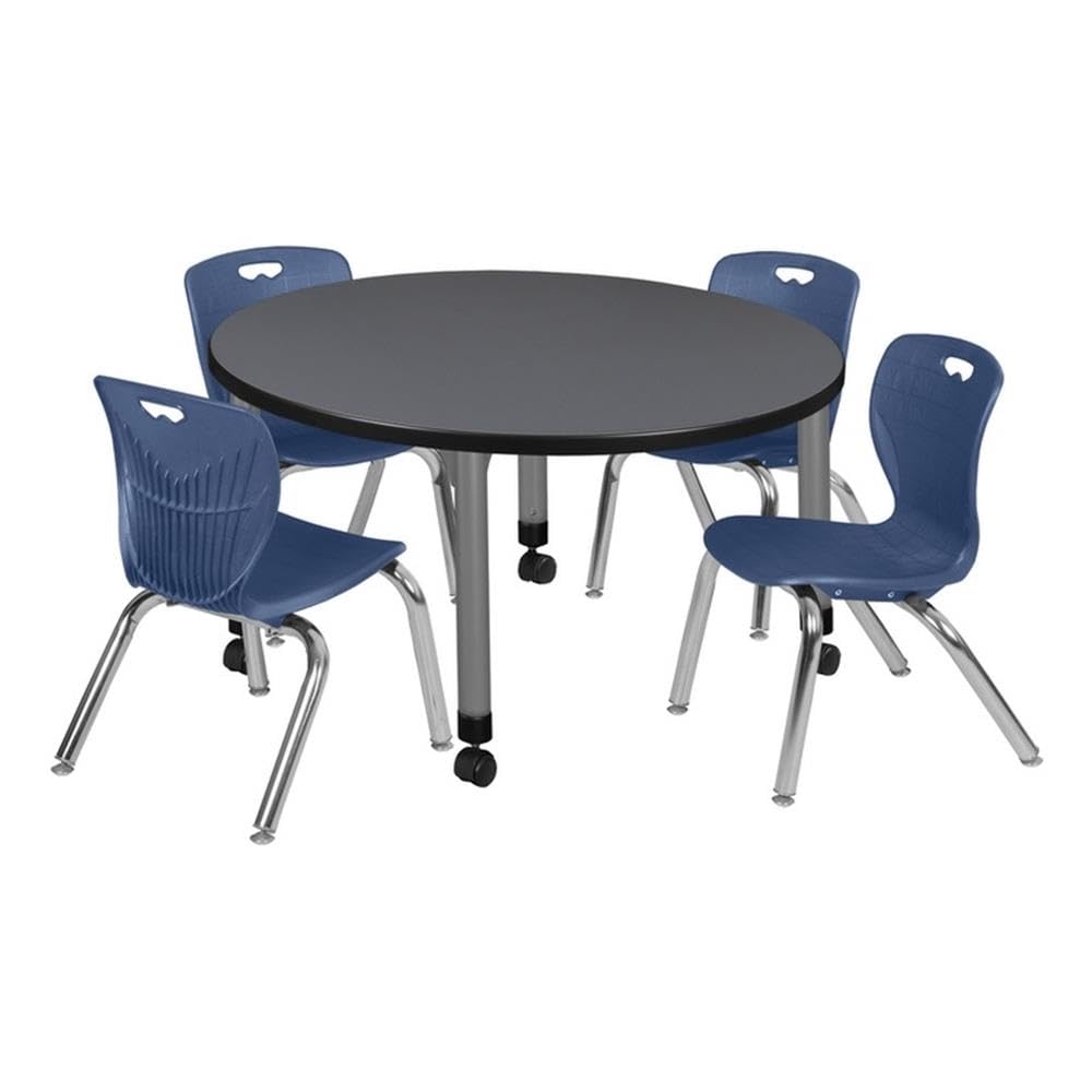 36" Round Mobile Classroom Table with 4 Stackable Chairs Z782953