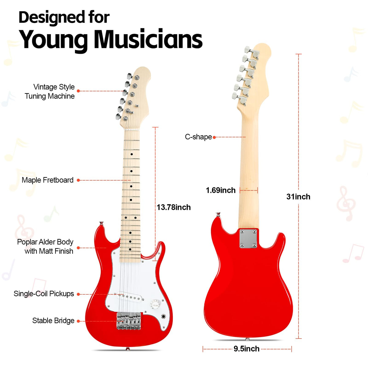 30in Kids Electric Guitar Starter Kit with 5W Amp and Gig Bag E4406