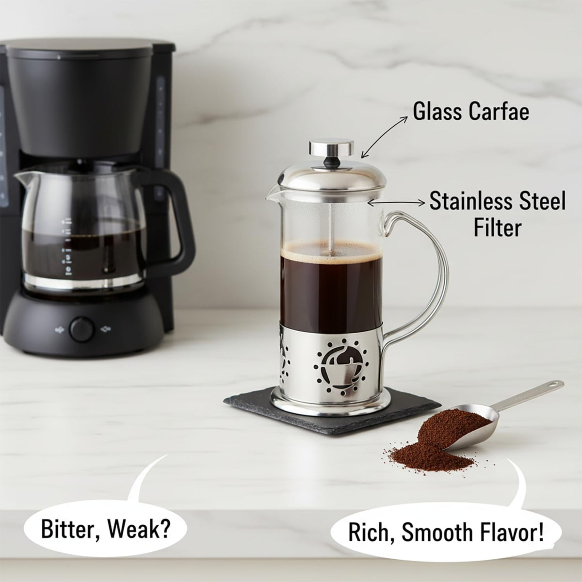 12 oz Glass Stainless French Press Coffee Maker Y729