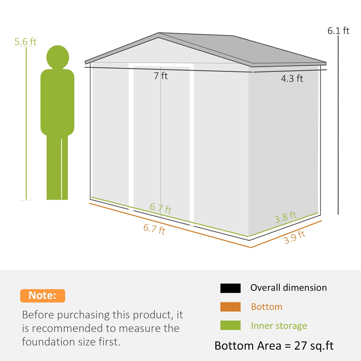 7' x 4' Metal Outdoor Storage Shed P375919