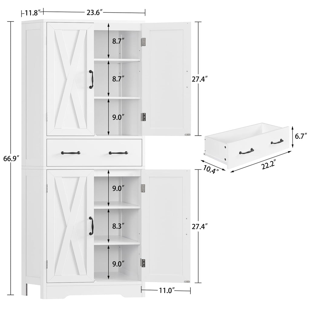 White Storage Cabinet with 2 Adjustable Shelves and Drawer U18239