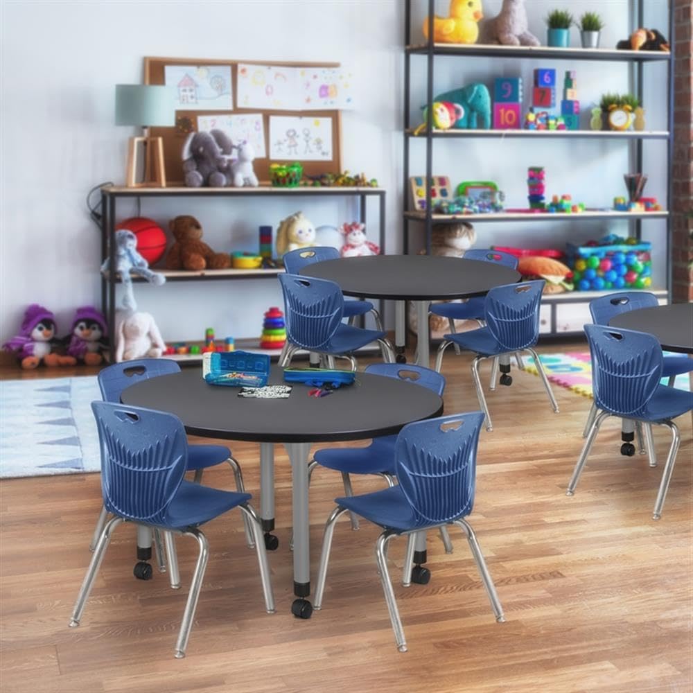 36" Round Mobile Classroom Table with 4 Stackable Chairs Z782953