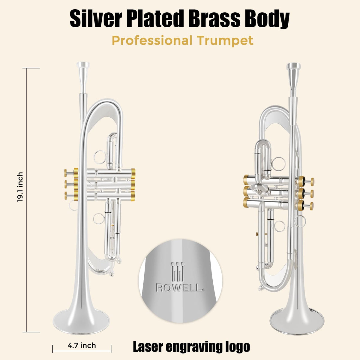 Bb Trumpet Brass Instruments Set with 7C Mouthpiece, Cloth and Gloves V5657