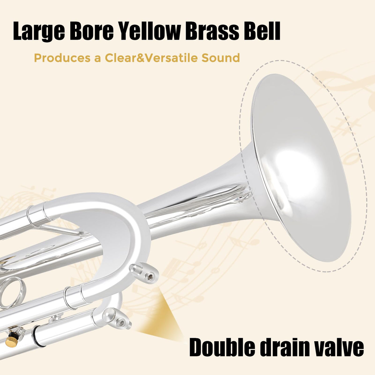 Bb Trumpet Brass Instruments Set with 7C Mouthpiece, Cloth and Gloves V5657