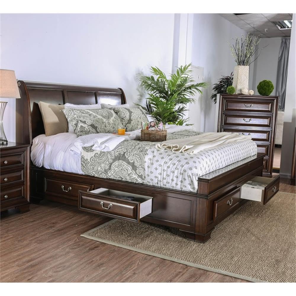Brown Cherry California King Storage Bed with 4 Drawers R90791