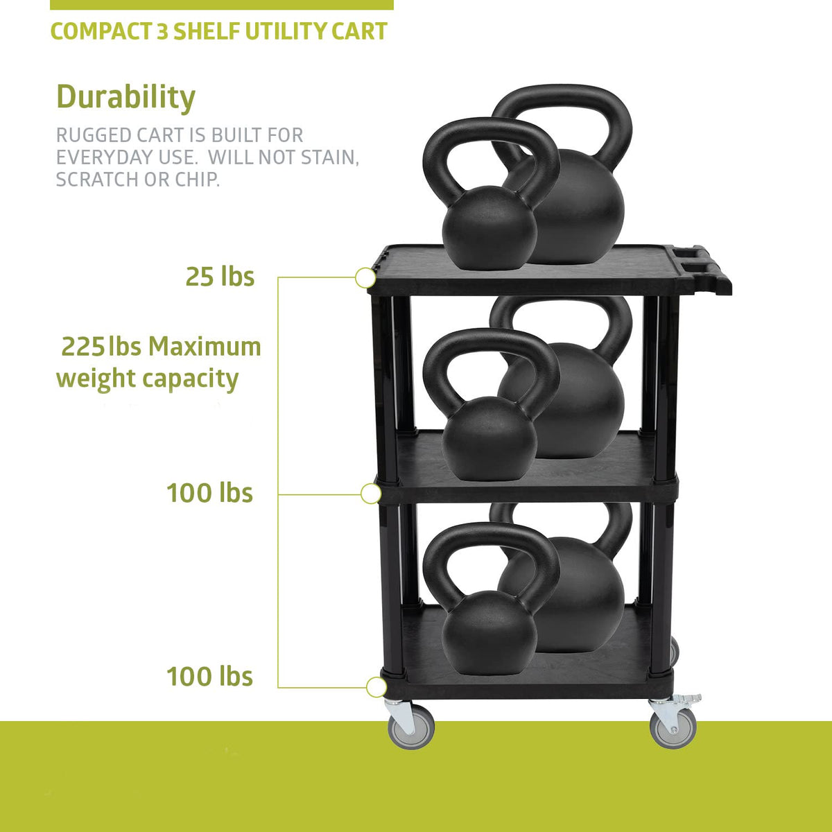 3-Tier Plastic Utility Cart with Lockable Wheels D230