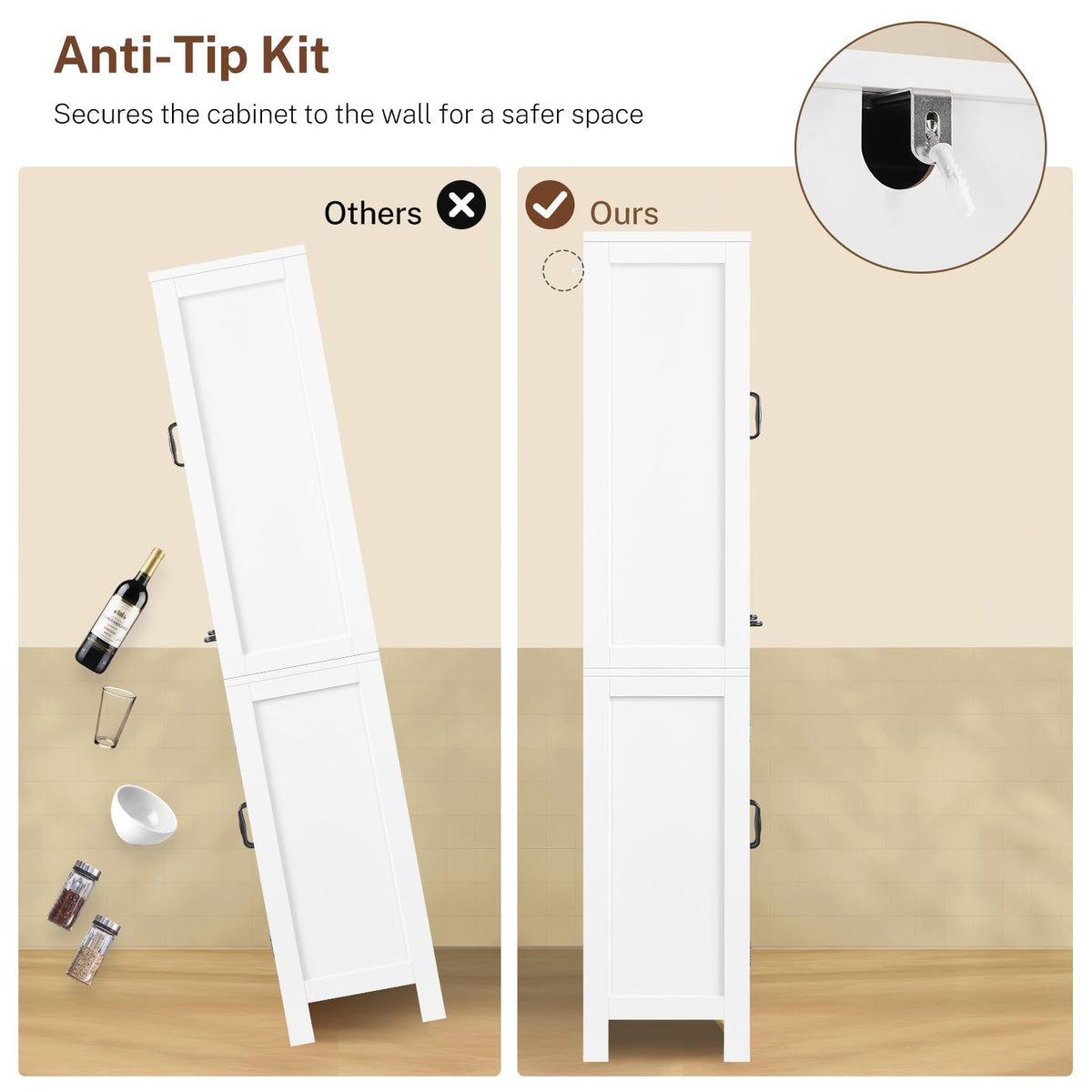 White Storage Cabinet with 2 Adjustable Shelves and Drawer U18239