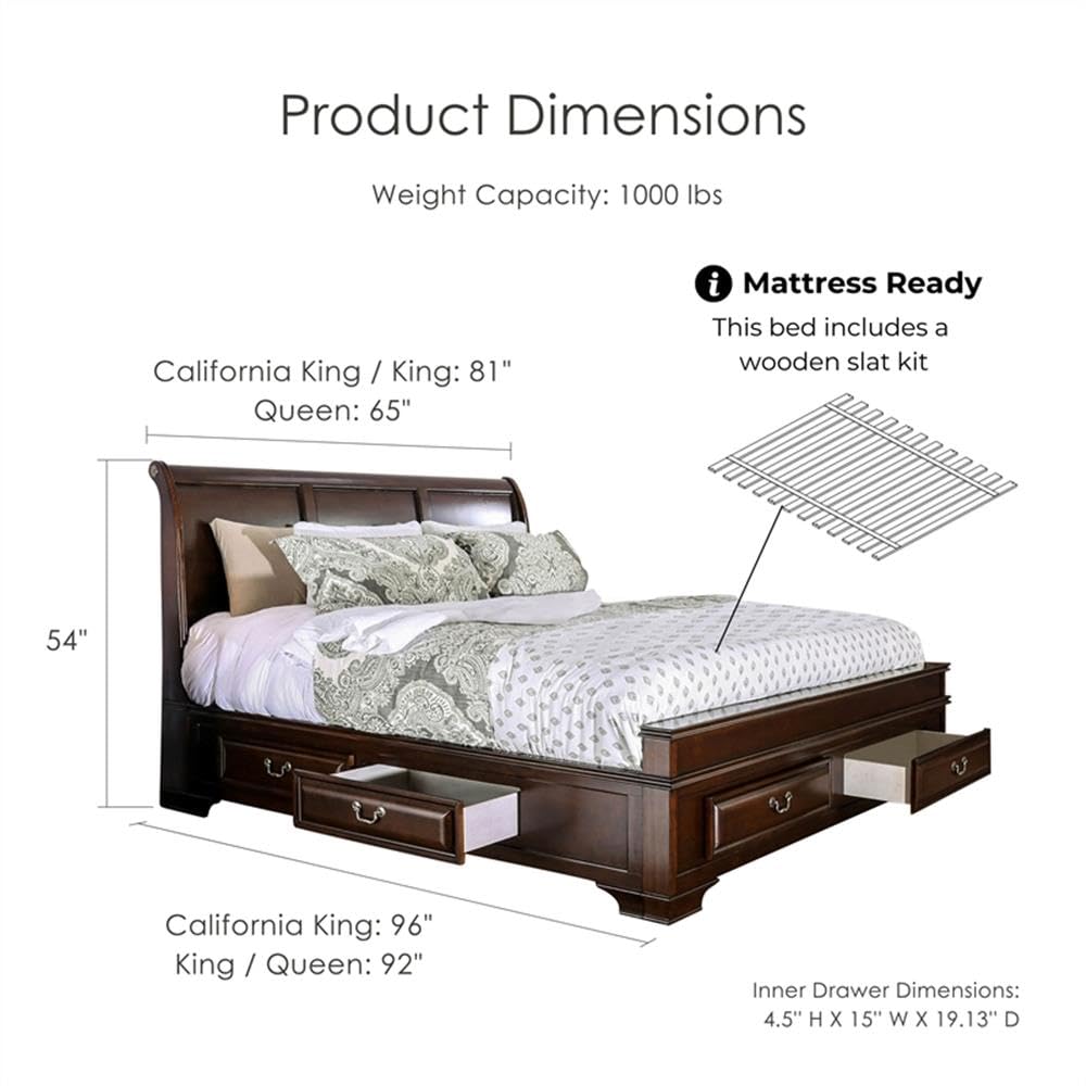 Brown Cherry California King Storage Bed with 4 Drawers R90791