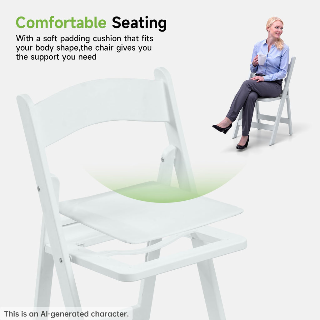 White Resin Folding Chairs with Cushion, 10 Pack Y2450