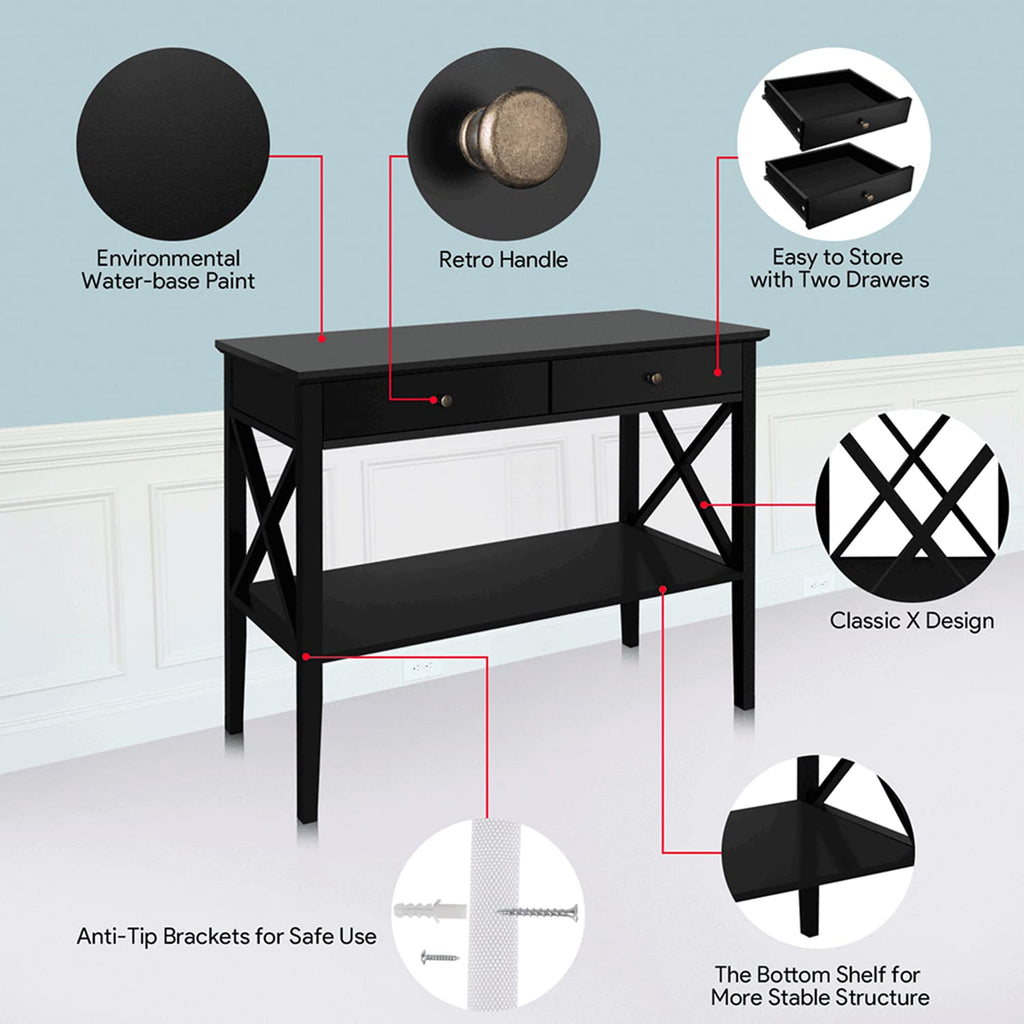 39" Entryway Table with Drawers and Storage Shelf W115