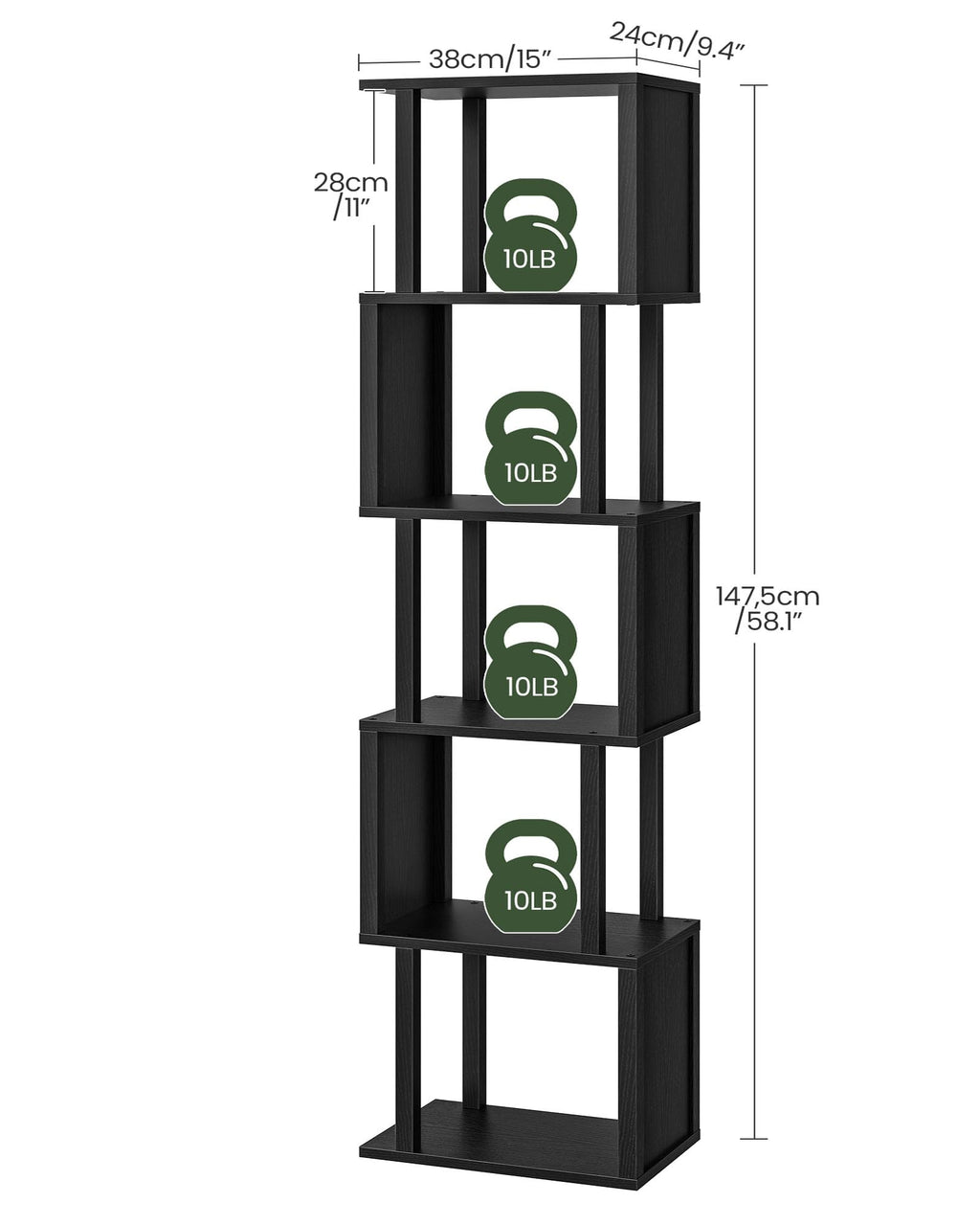 Black 5-Tier Bookshelf with Anti-Tip Kit V859