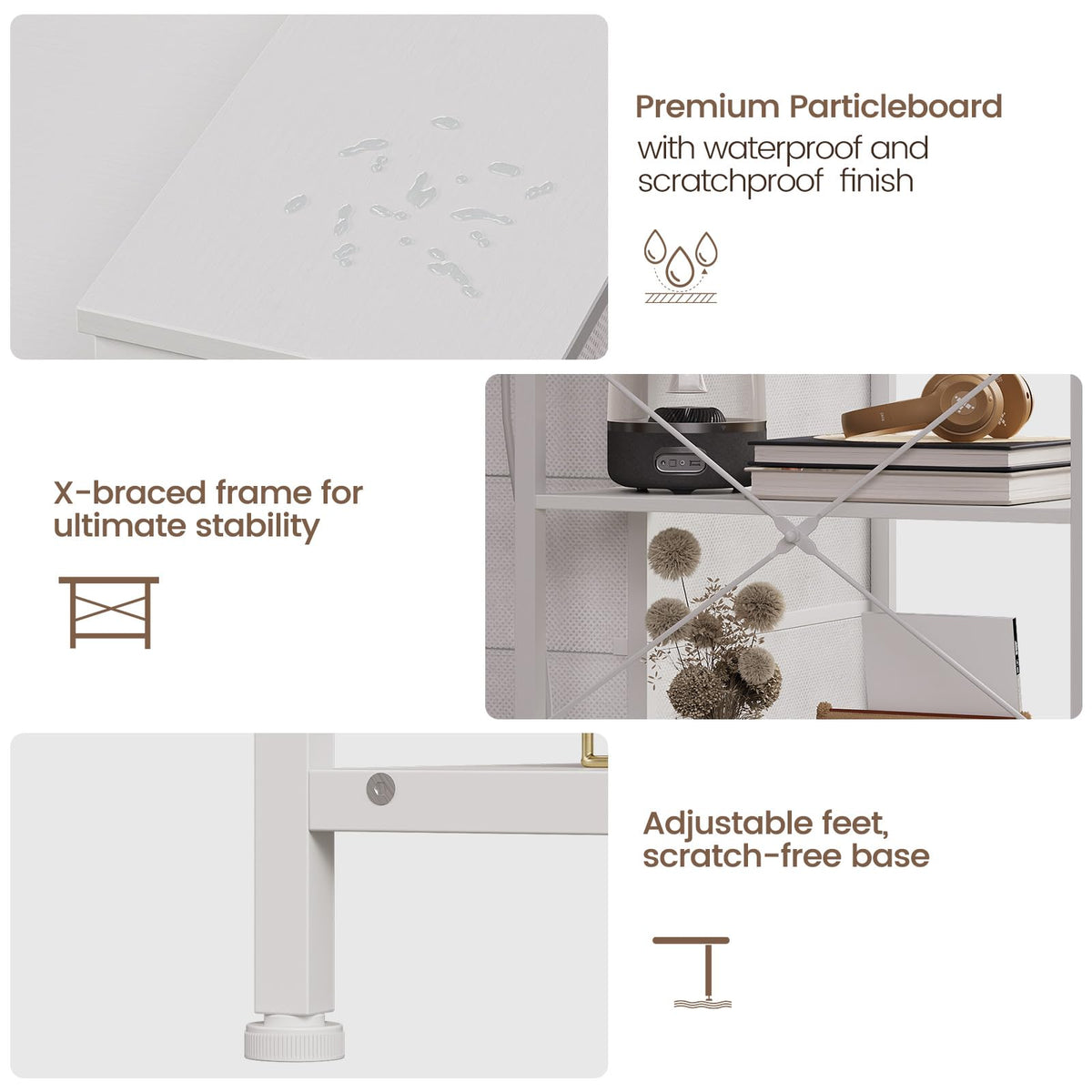 White Corner Desk with Drawers Shelves and Power Outlets A594244