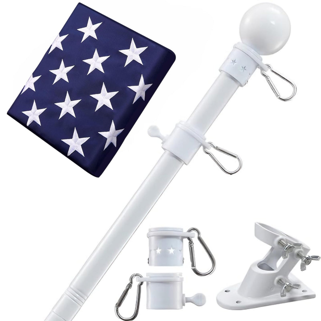 5ft Tangle Free Metal House Flag Pole with 3x5 Embroidered US Flag S54506