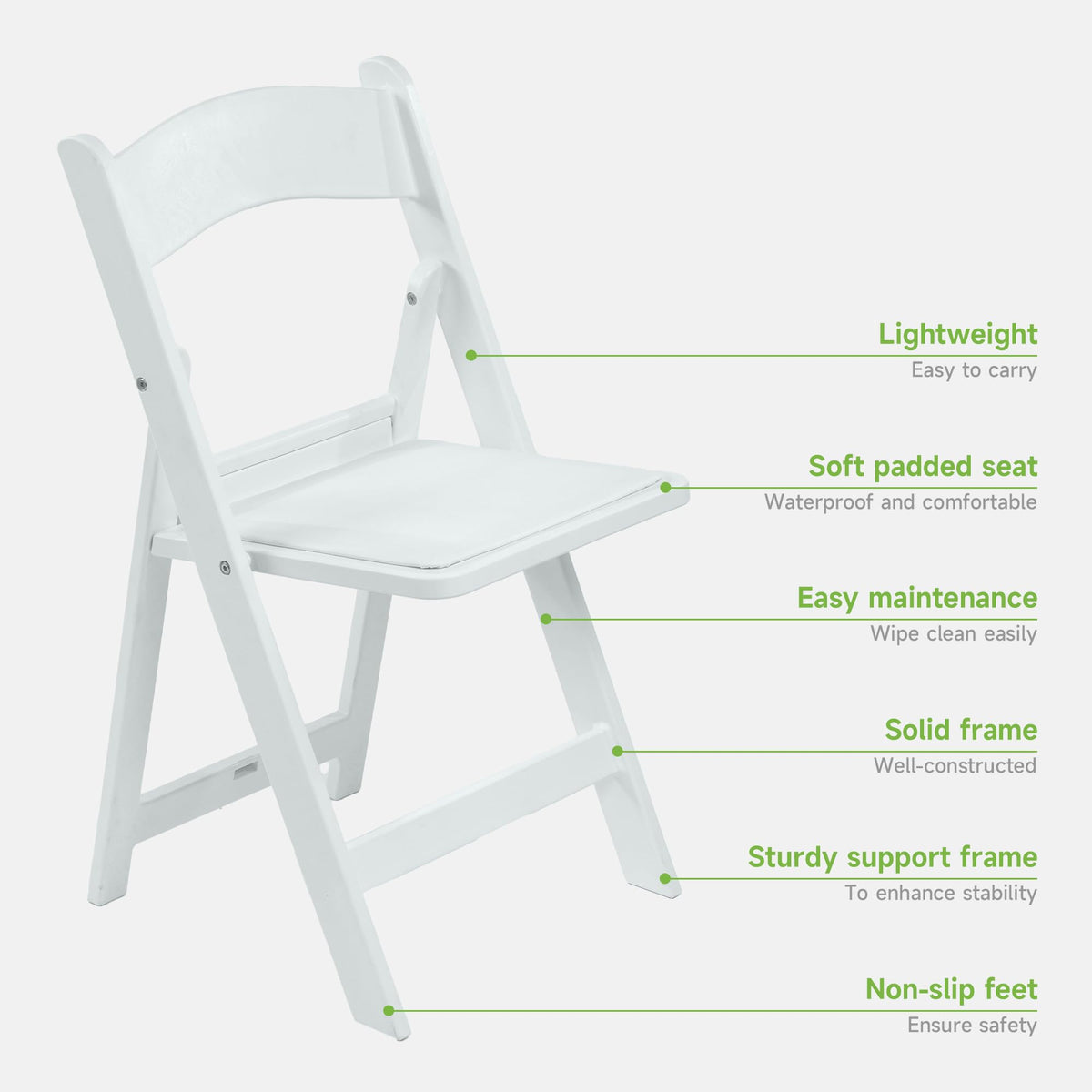 White Resin Folding Chairs with Cushion, 10 Pack Y2450