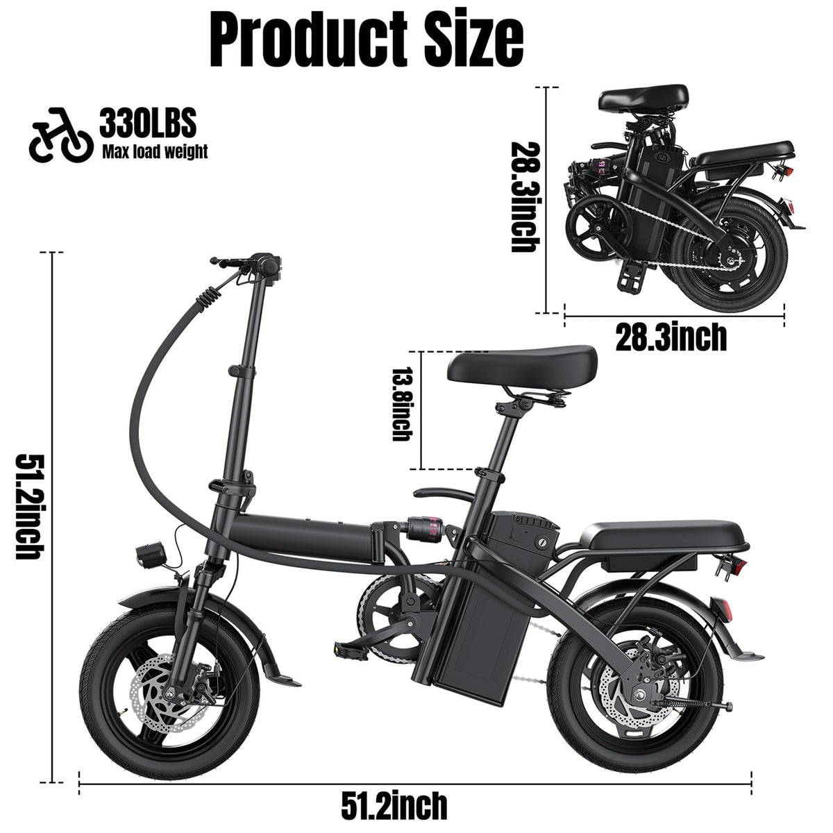 560W 20MPH 32 Miles Range 48V 10Ah 14" Foldable Electric Bike S8221