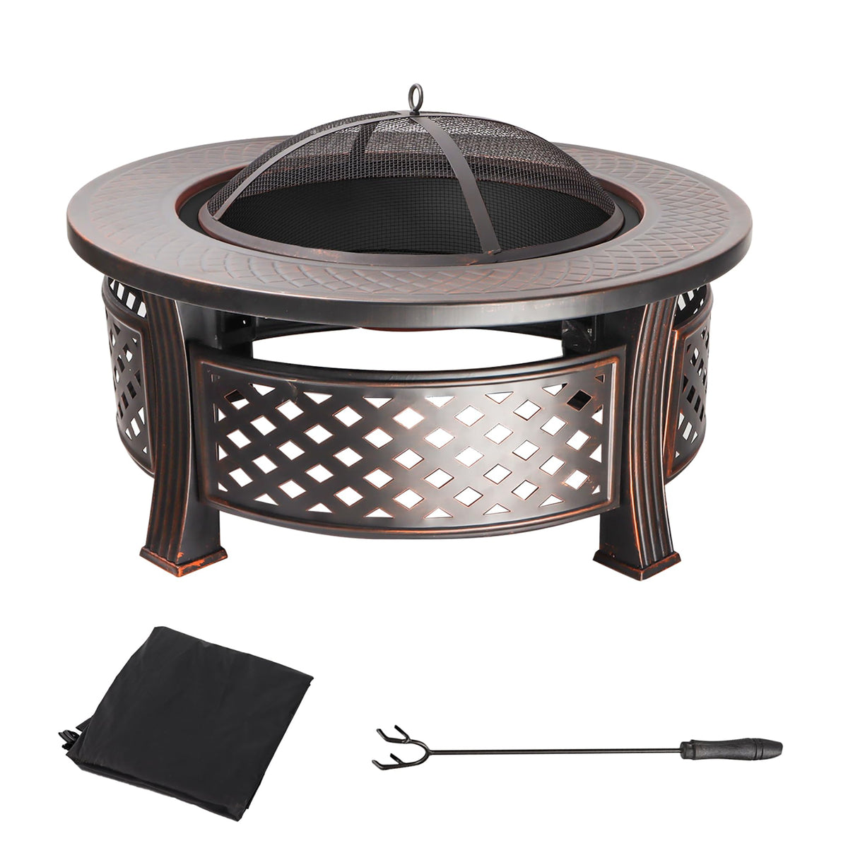 32-Inch Round Metal Fire Pit Table Set A757602