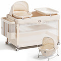 6-in-1 Pack and Play with Bassinet, Portable Playard, Travel Crib with Mattress, Changing Table, Storage Bag & 4 Wheels (Beige) M50964