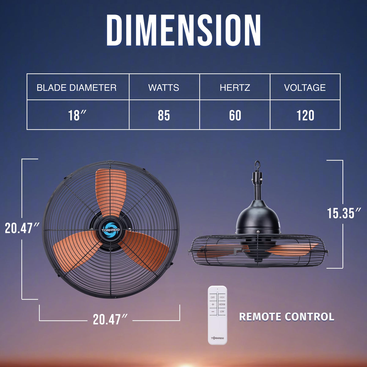 20-Inch Outdoor Ceiling Fan with Remote Control C80183