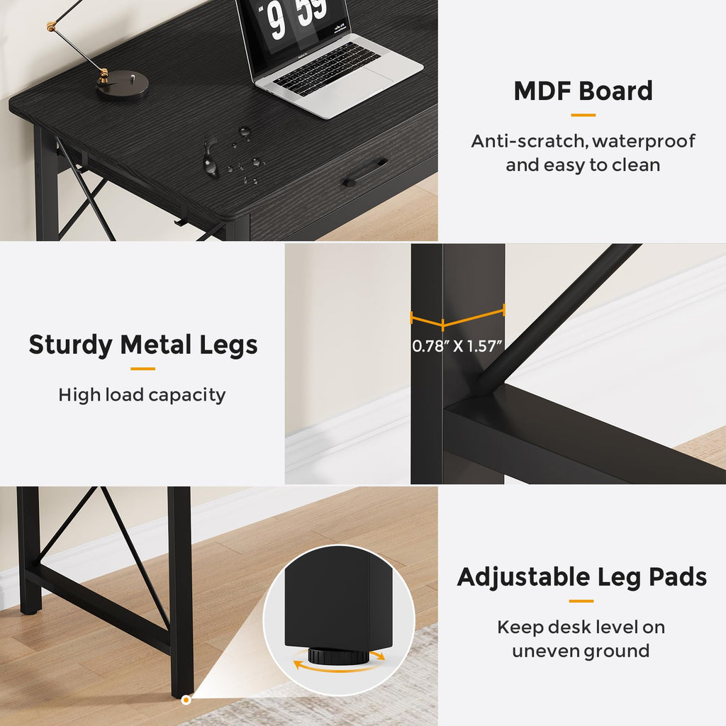 78.7 inch Black Computer Desk with 3 Drawers Z448