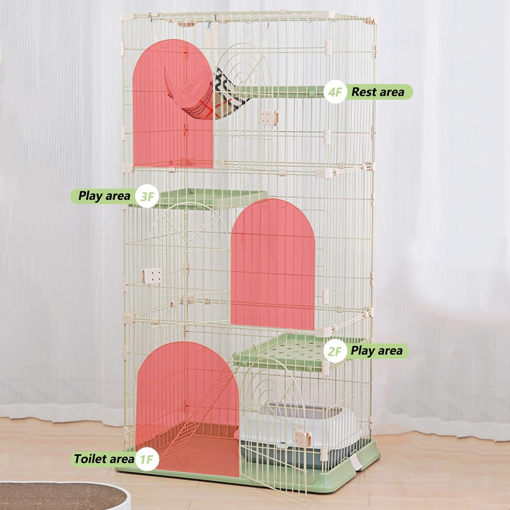 3/4-Tier Wire Cat Cage Playpen Kennel with Hammock H39864