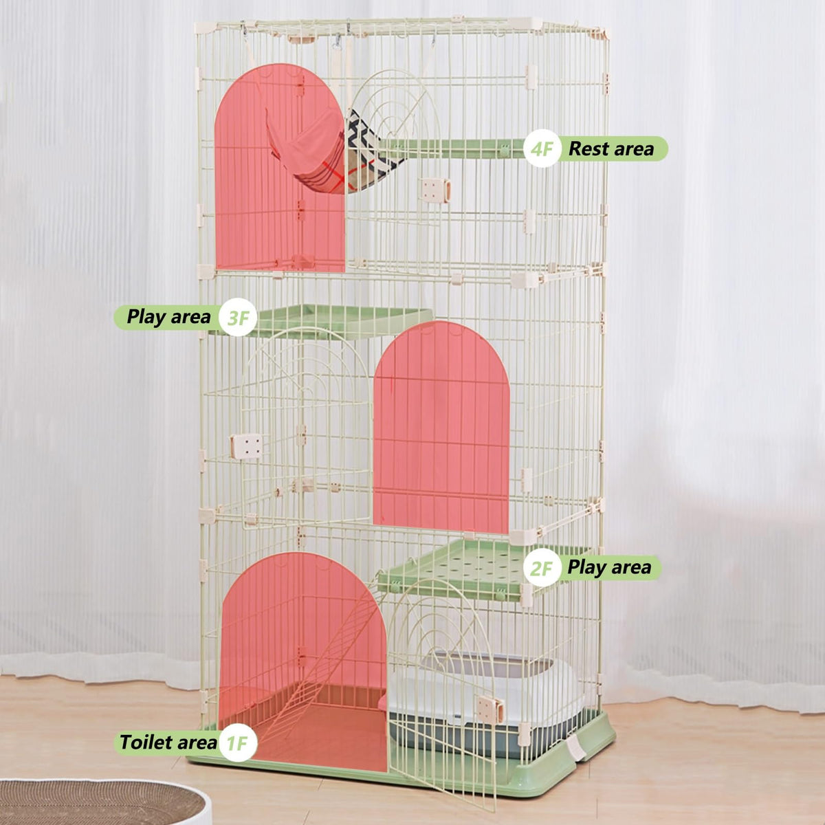 3/4-Tier Wire Cat Cage Playpen Kennel with Hammock H39864
