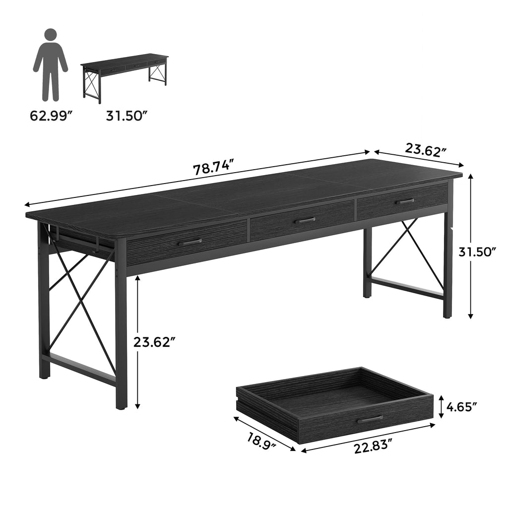 78.7 inch Black Computer Desk with 3 Drawers Z448