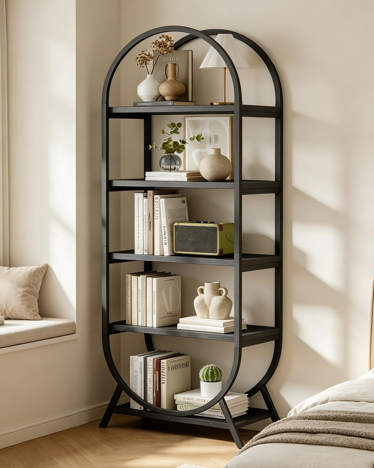 Black 5 Tier Arched Bookshelf S614762