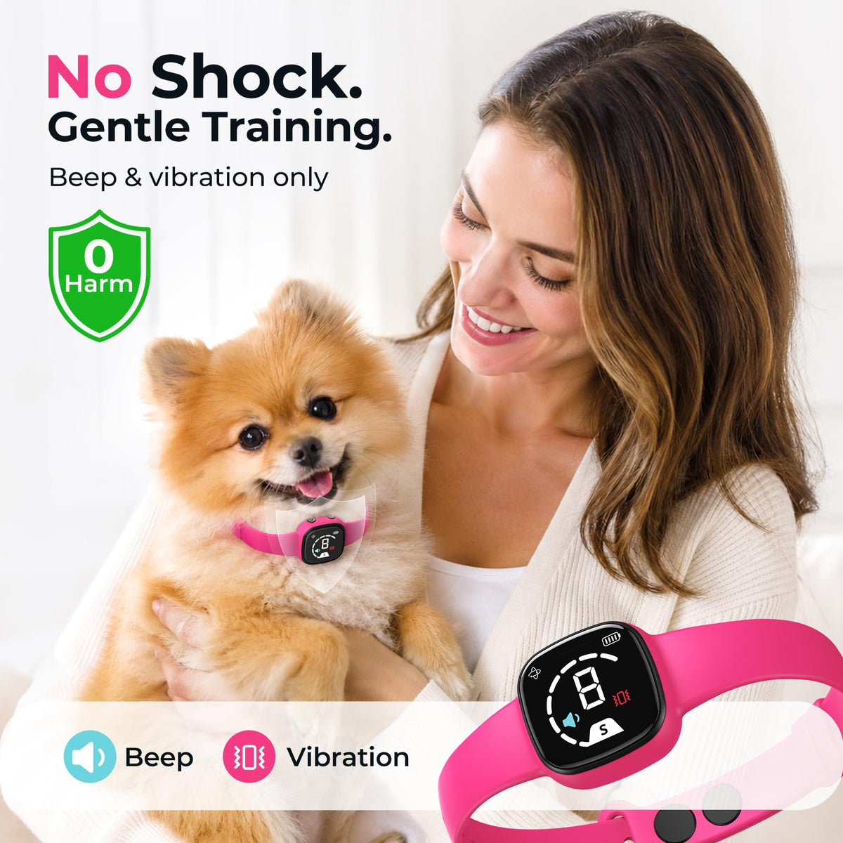 No Bark Collar with Silicone Strap, Pink E10431