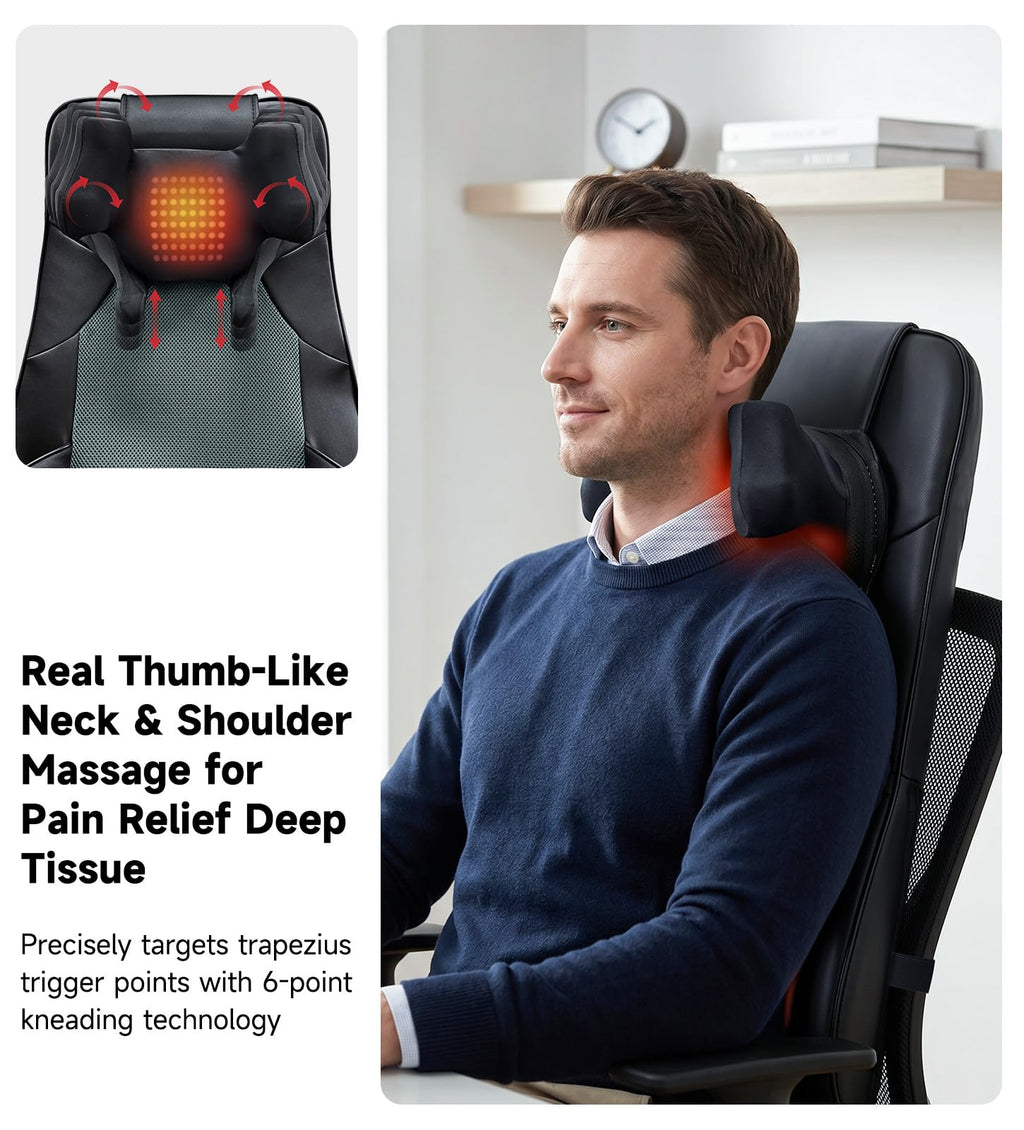 Black Shiatsu Back Massager Chair Pad with 4-Zone Heat M207977