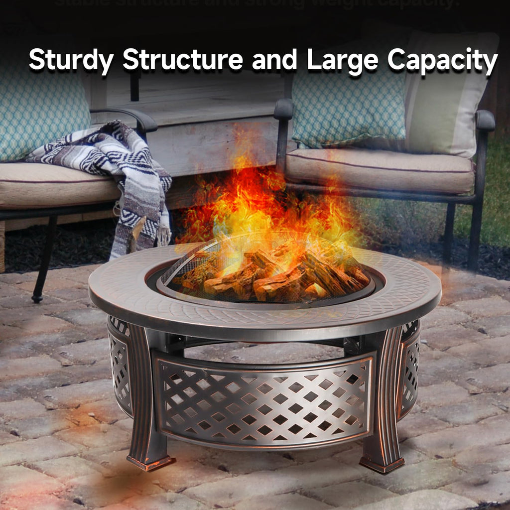 32-Inch Round Metal Fire Pit Table Set A757602