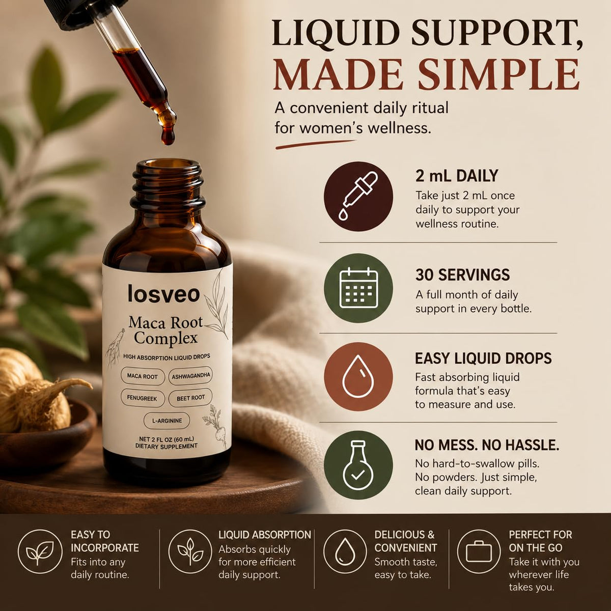 Maca Root Complex Liquid Drops with Ashwagandha, Fenugreek, Beet Root & L-Arginine, 2 Fl Oz R781