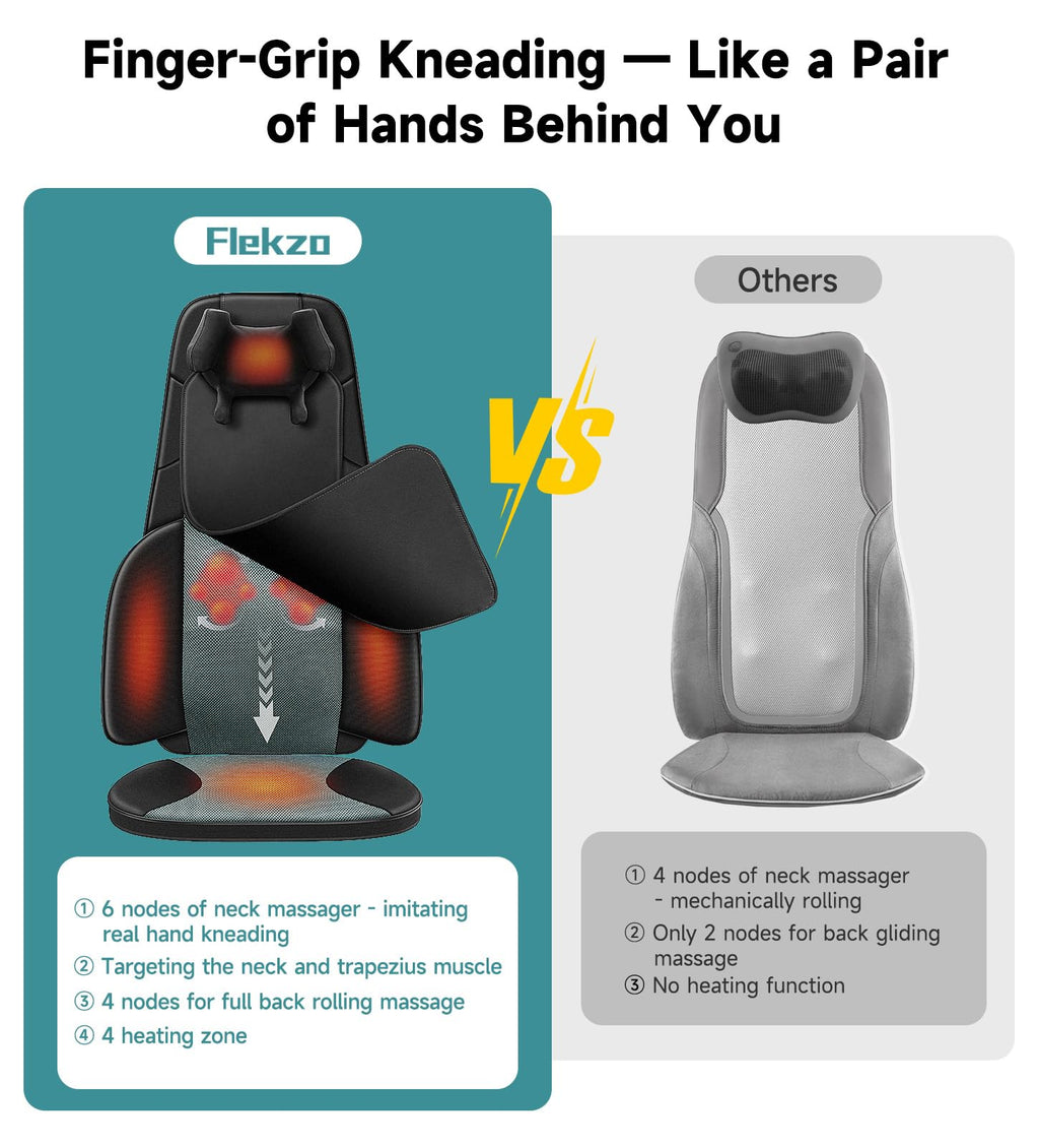 Black Shiatsu Back Massager Chair Pad with 4-Zone Heat M207977