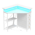 White Corner Desk with Drawers Shelves and Power Outlets A594244