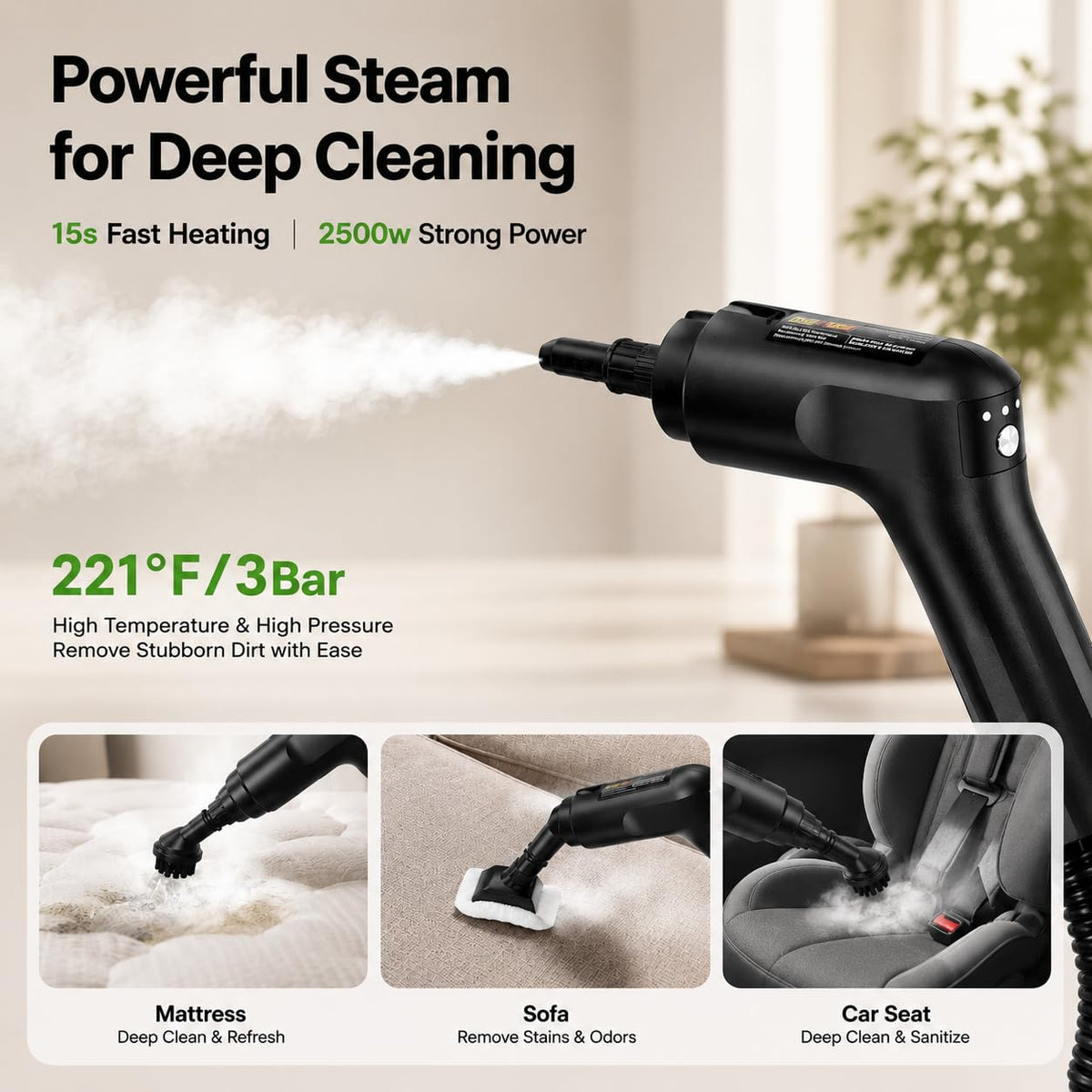 2500W Handheld Steam Cleaner, 3 Steam Levels, 1600Ml Tank Q798