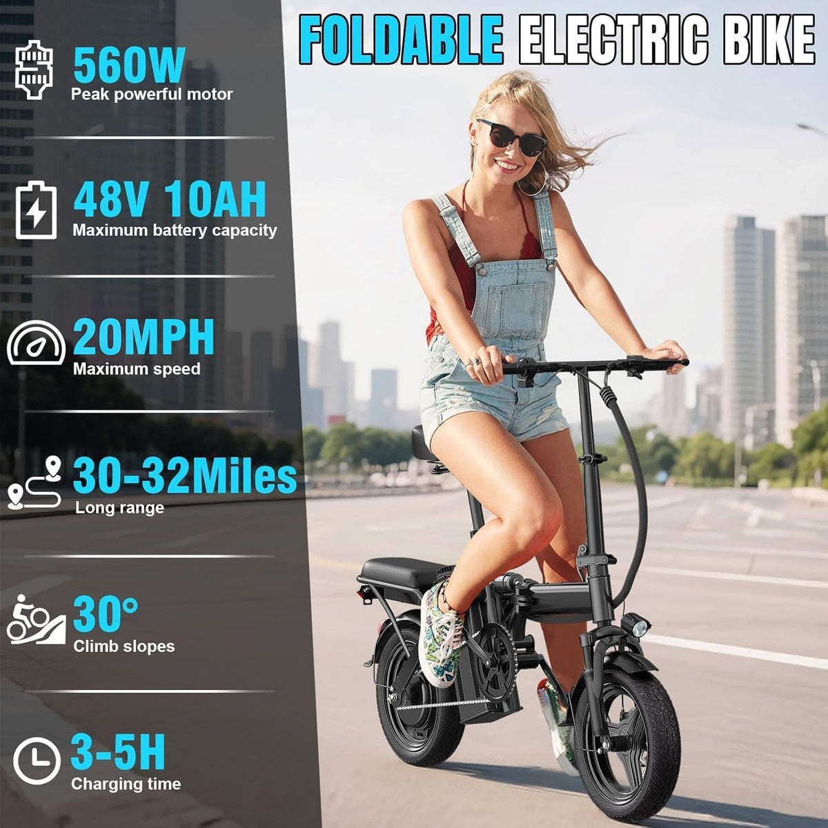 560W 20MPH 32 Miles Range 48V 10Ah 14" Foldable Electric Bike S8221