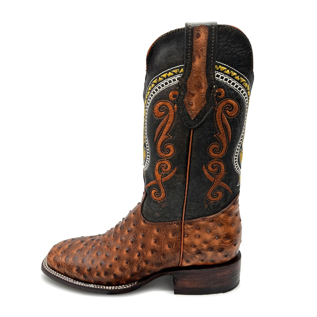 Leather Ostrich Quill Print Square Toe Western Cowboy Boot M211736