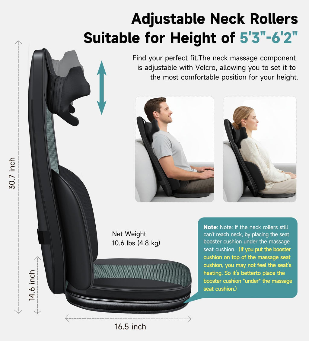 Black Shiatsu Back Massager Chair Pad with 4-Zone Heat M207977