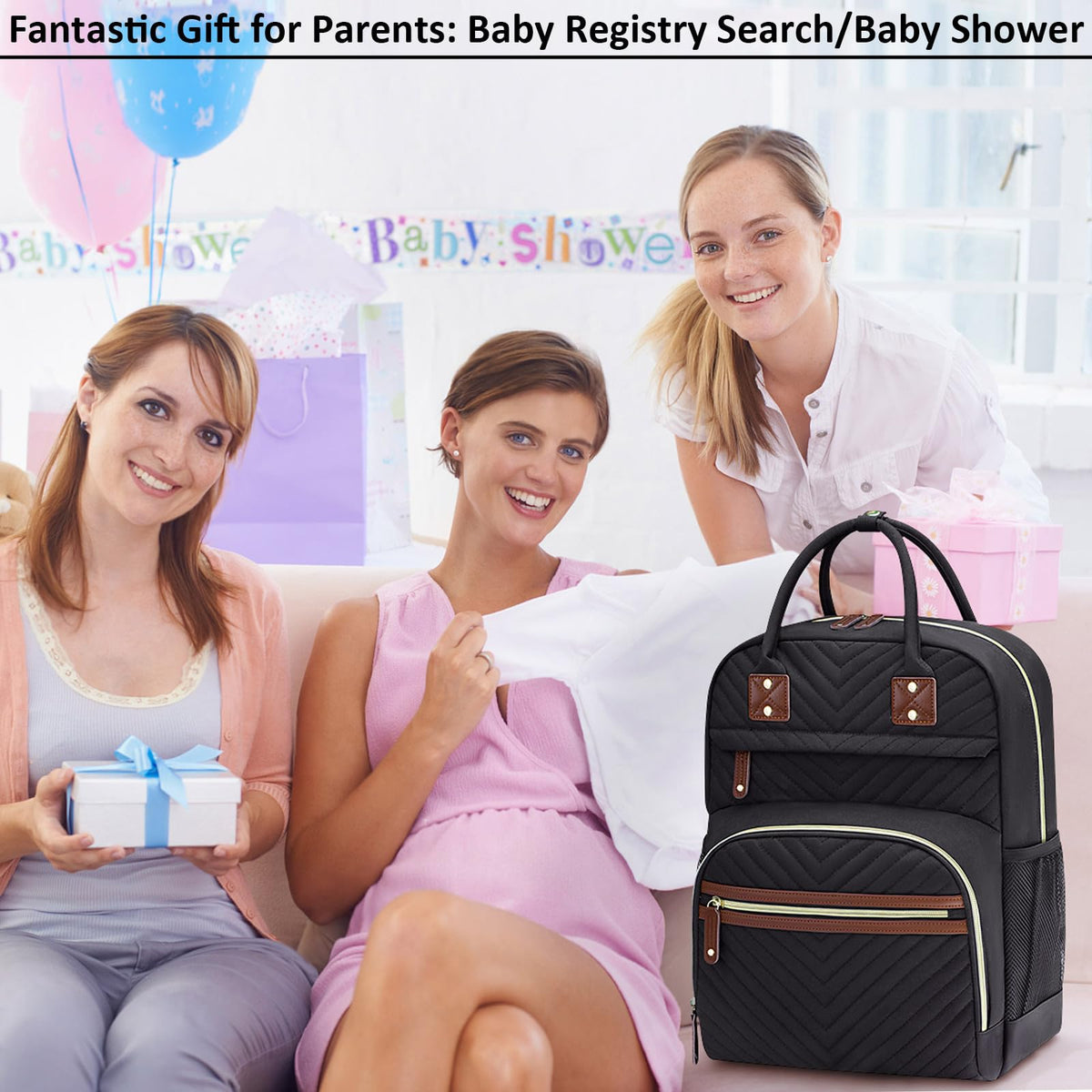 Diaper Bag Backpack with Insulated Pockets Black L1714