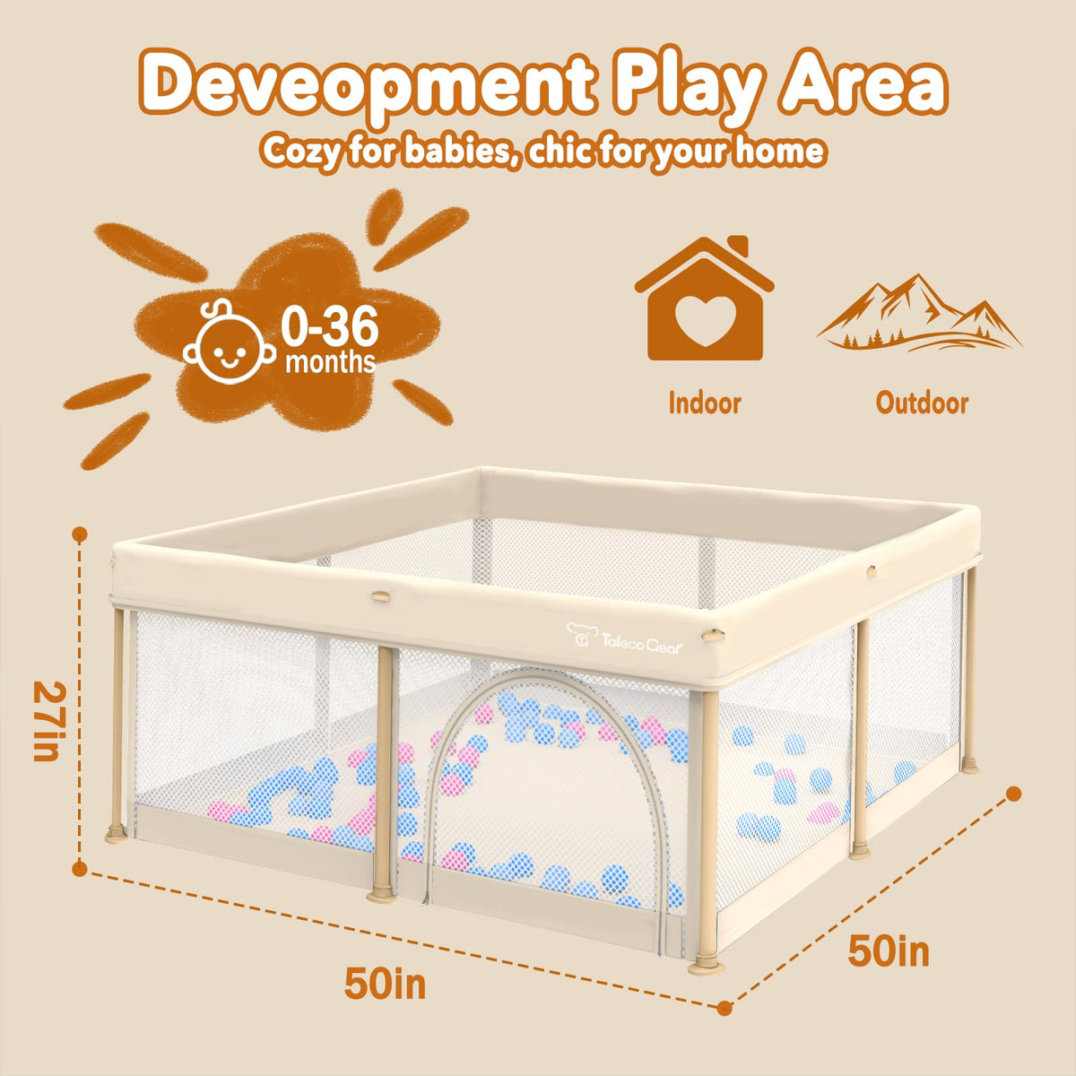 Foldable Baby Playpen 50x50 Inch X538