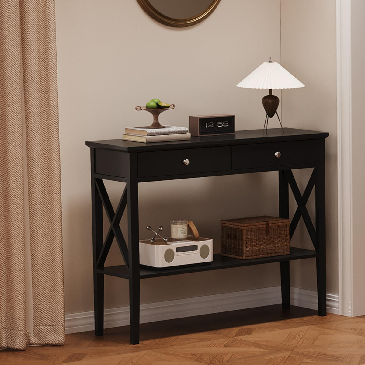 39" Entryway Table with Drawers and Storage Shelf W115