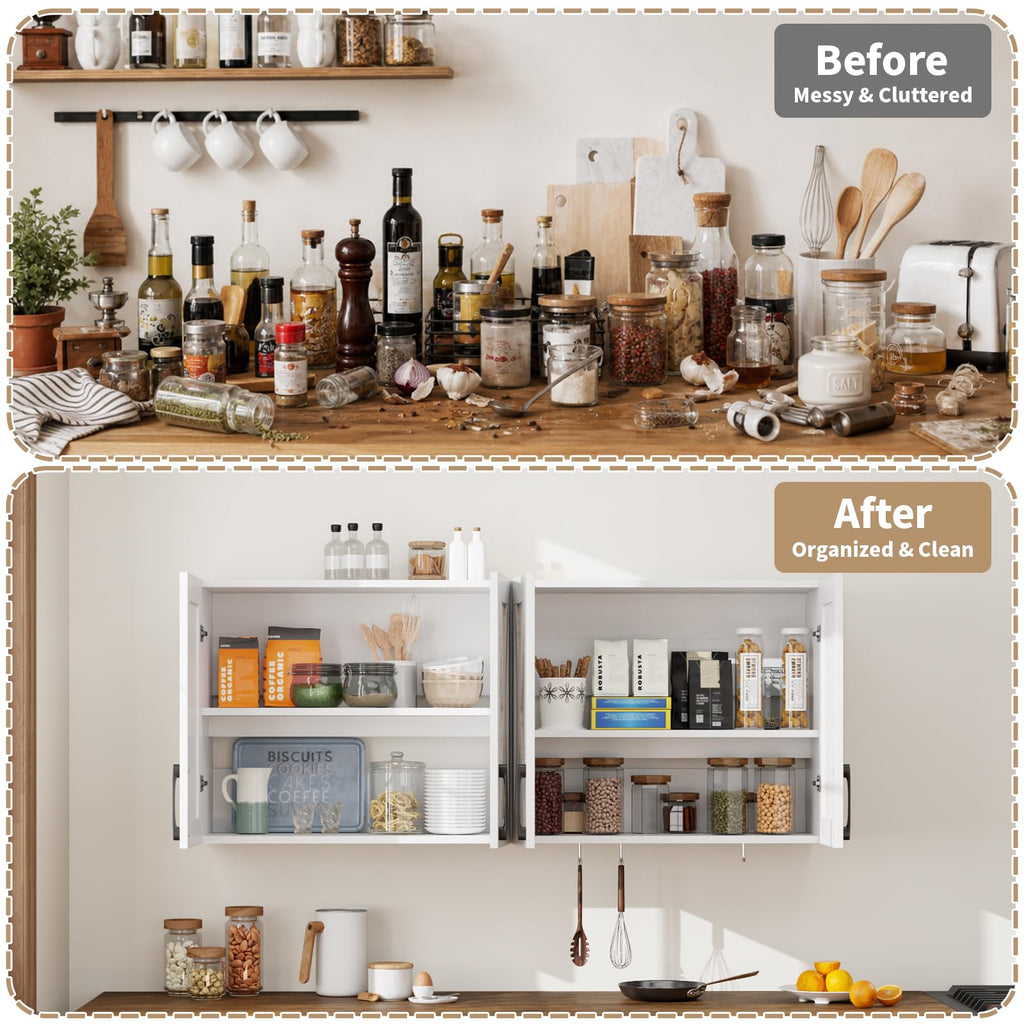 White Wall Mounted Storage Cabinet with 4 Barn Doors R99139