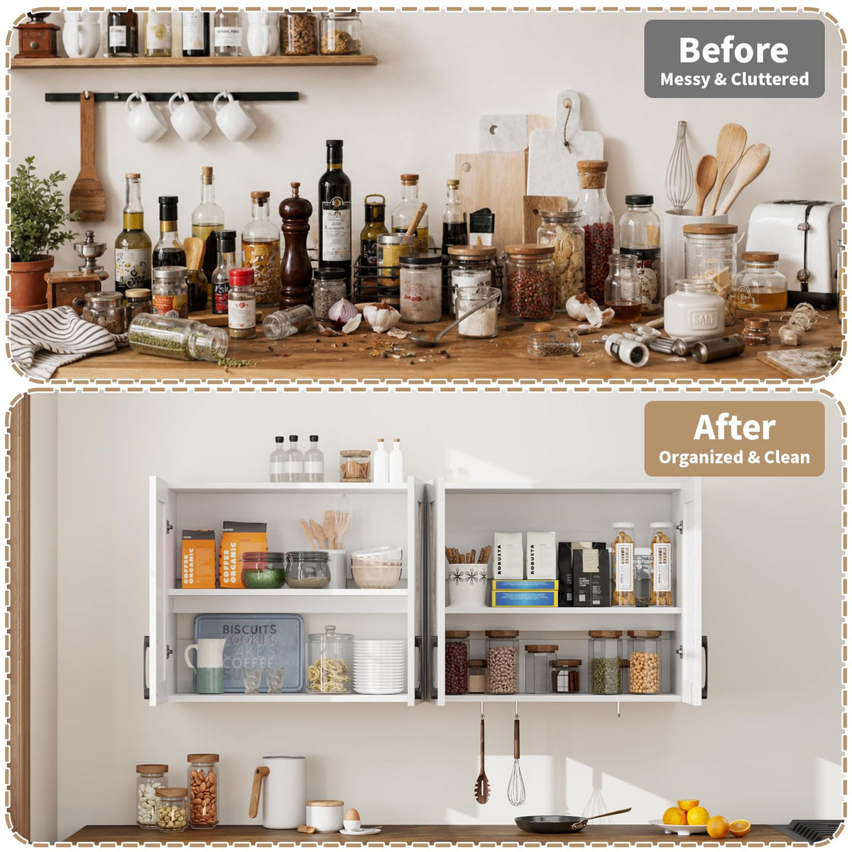 White Wall Mounted Storage Cabinet with 4 Barn Doors R99139